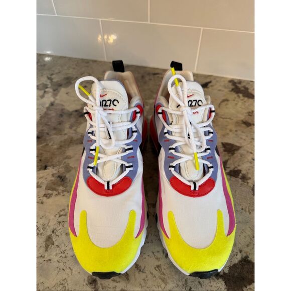 Nike Air Max 270 React Sneakers White Pink Yellow Black, Women’s Size 9 - Picture 3 of 12